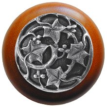 Notting Hill NHW-715C-AP Ivy with Berries Wood Knob in Antique Pewter/Cherry wood finish